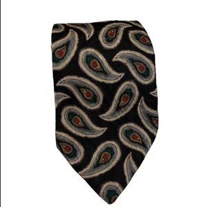 Vintage TALBOTT Studio 100% Silk Black Paisley Tie Red Green Men’s Woven